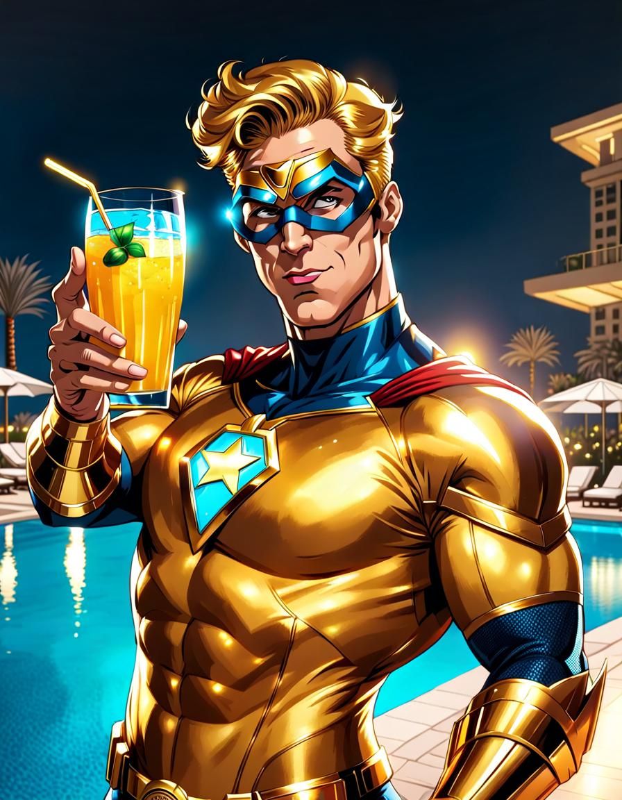 Booster Gold Selfie at Dubai Resort: Comic Book Art