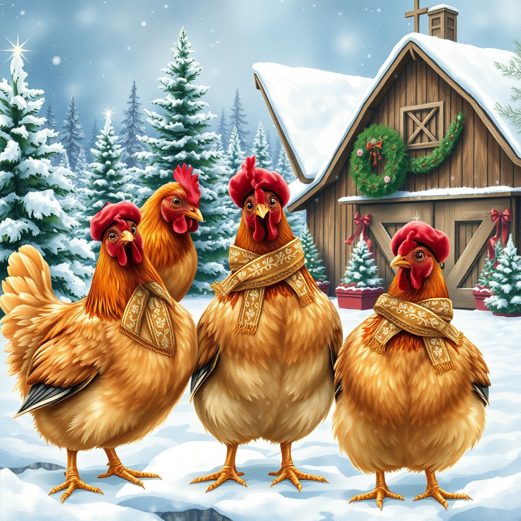 Festive French Hens in Winter Wonderland
