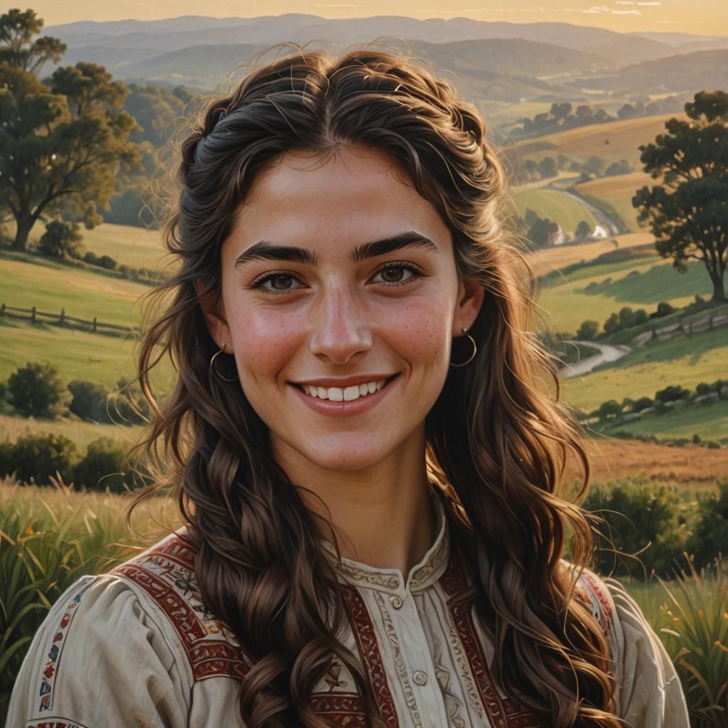 Historical Portrait of Young Woman in Oil Painting Style