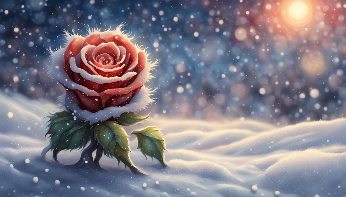 Fantasy Rose Creature in Winter Snowstorm
