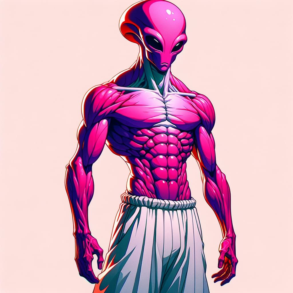 Vibrant Pink Alien in Cel Shaded Style with Thick Black Outl...
