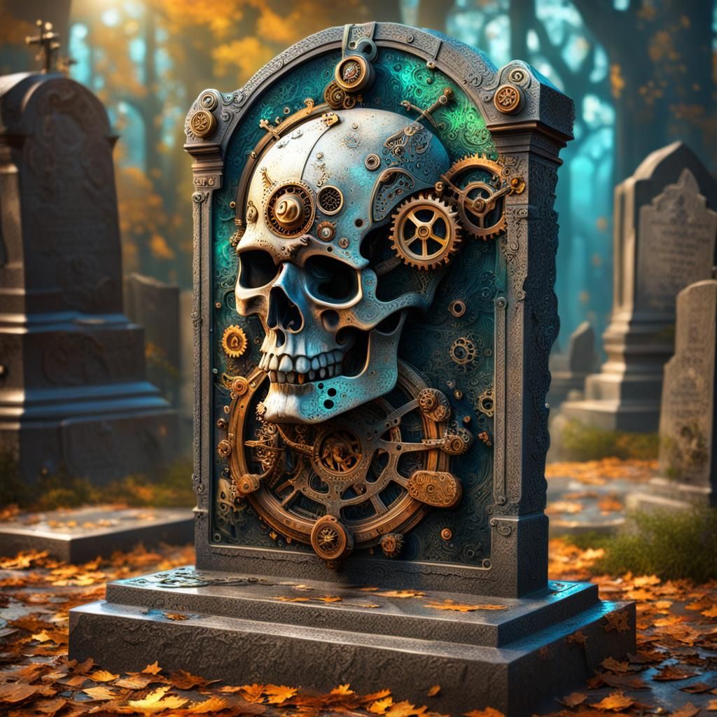Steampunk Gravestone in Hyperrealistic Style