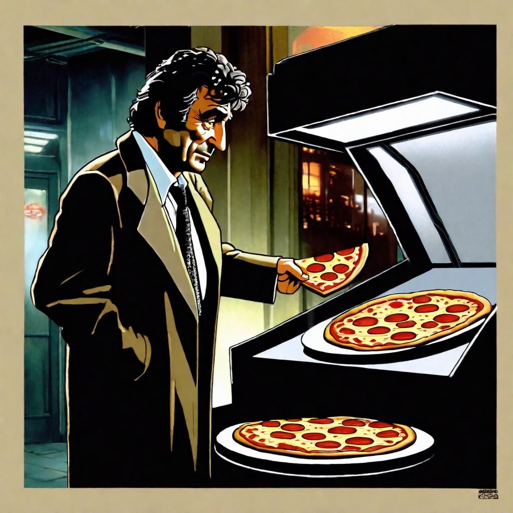 Columbo Delivers Pizza in Bladerunner City