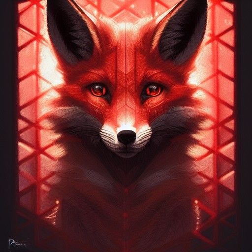 Beautiful Fox Face with Grid Armor, Digital Art