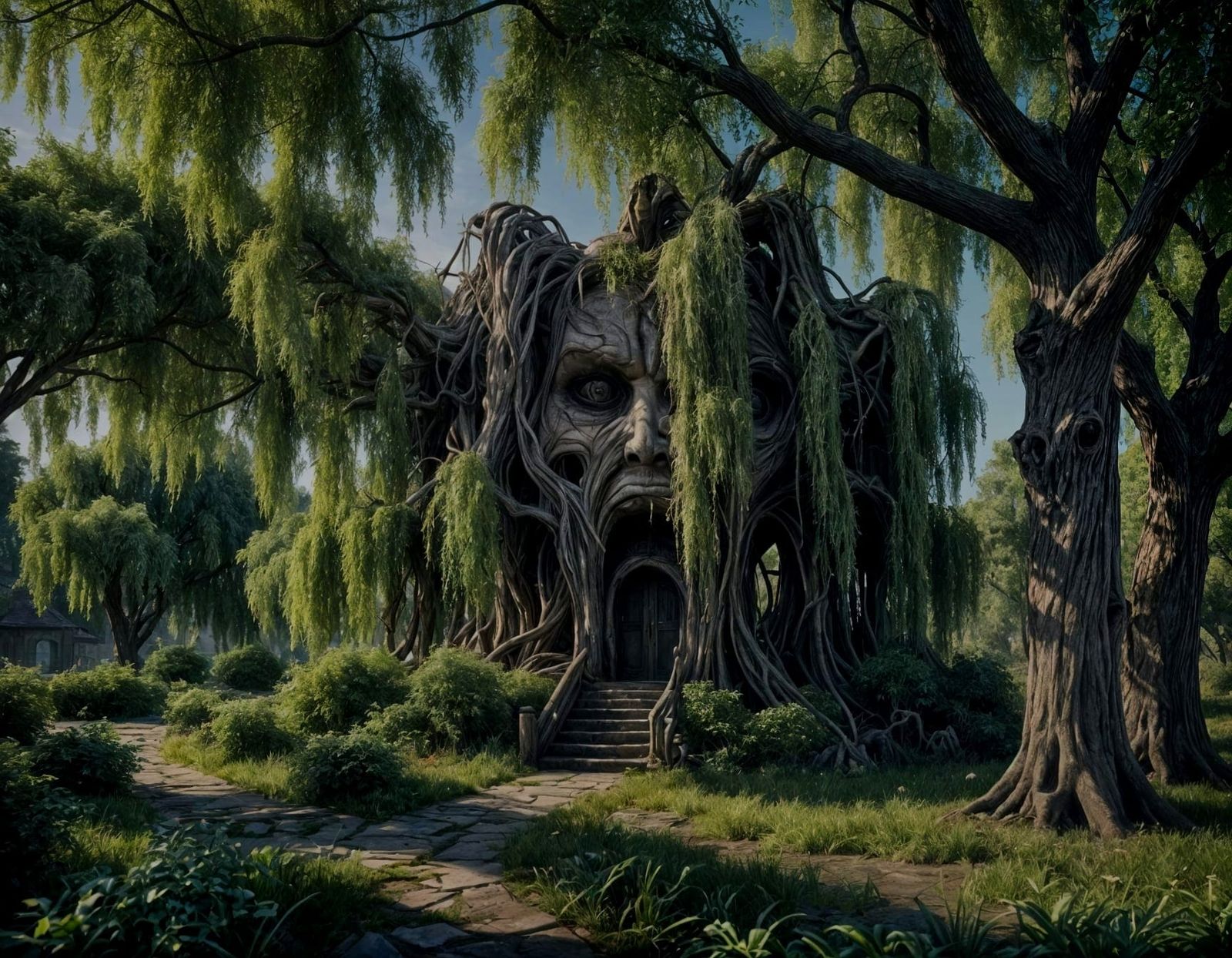 Distressed Weeping Willow with Evil Face