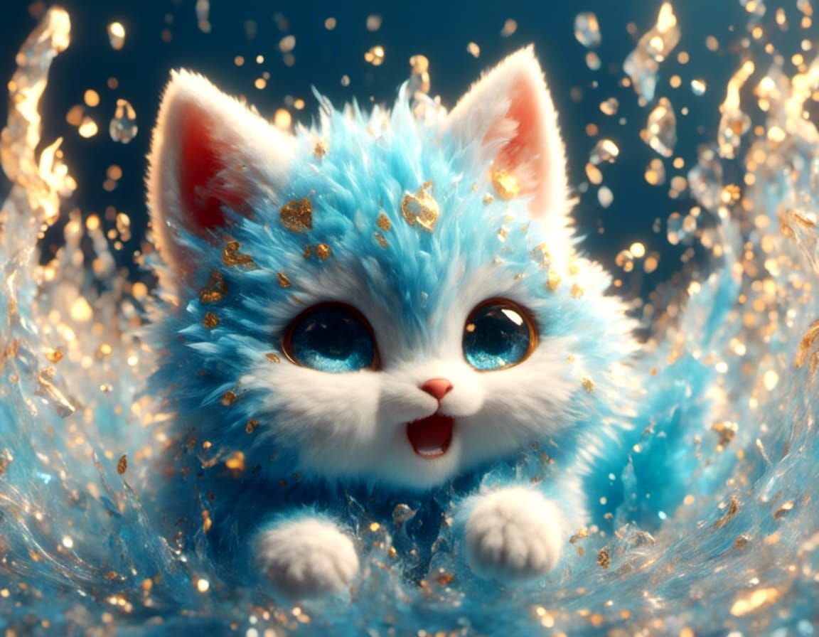 Cute Kawaii Neko with Golden Tears in 3D