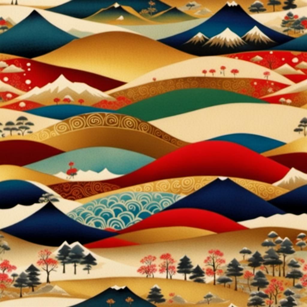 Whimsical Japanese Winter Watercolor on Vintage Paper