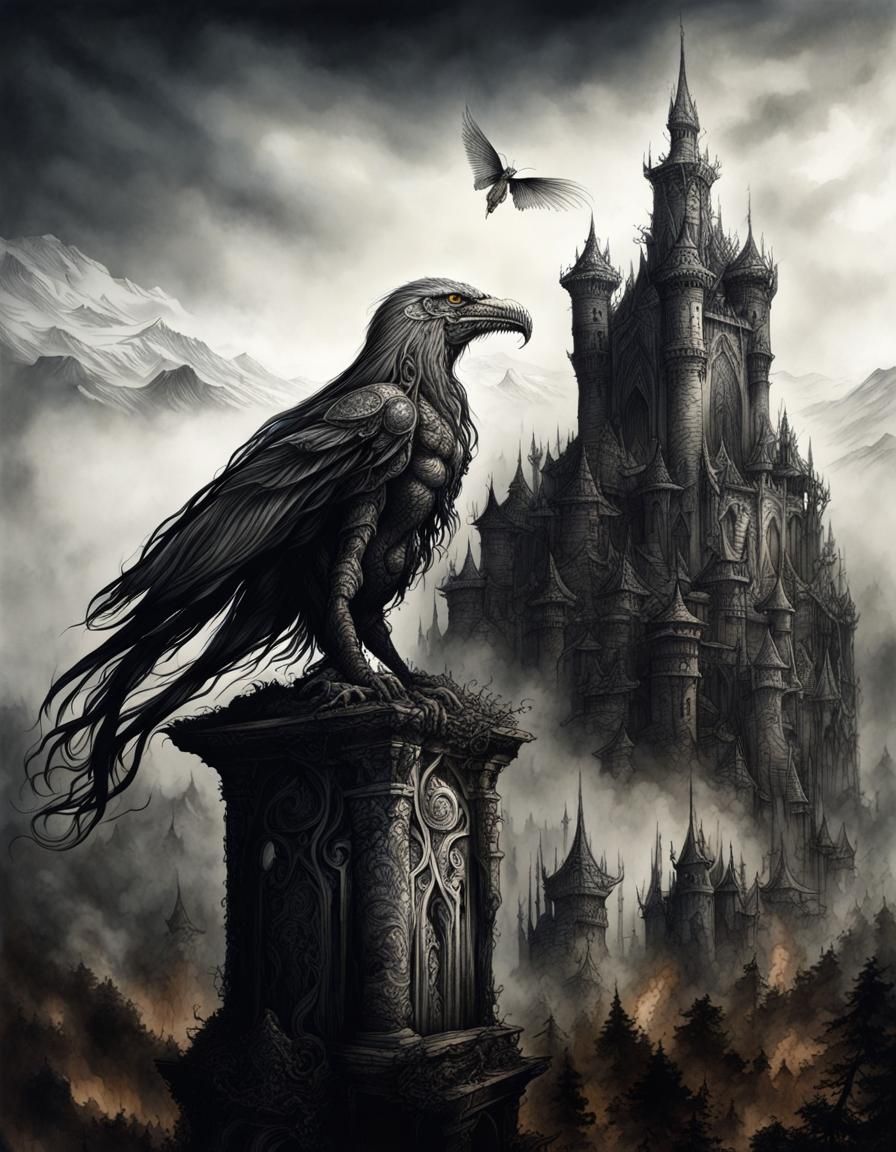 Eldritch Ink Drawing of a Warrior Princess