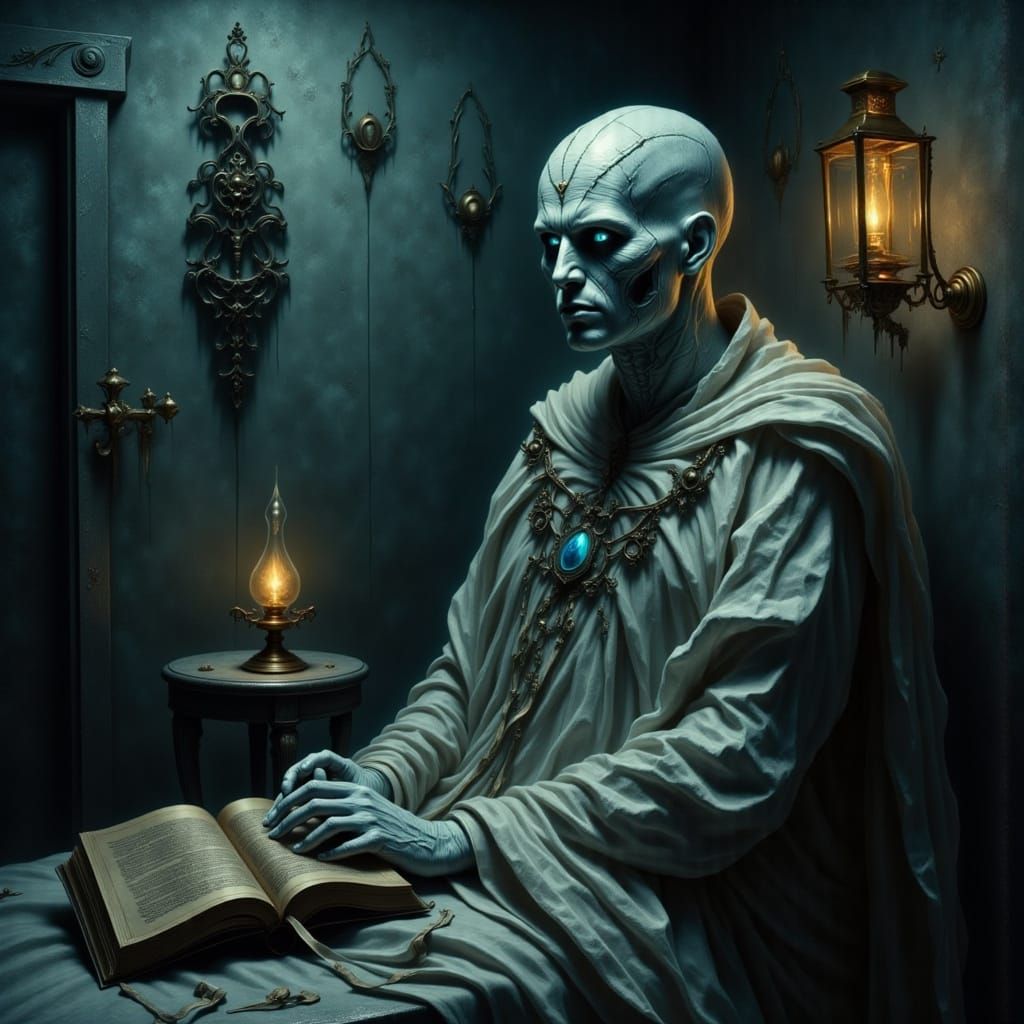 Unsettling Fantasy Patient Portrait in Chiaroscuro Style
