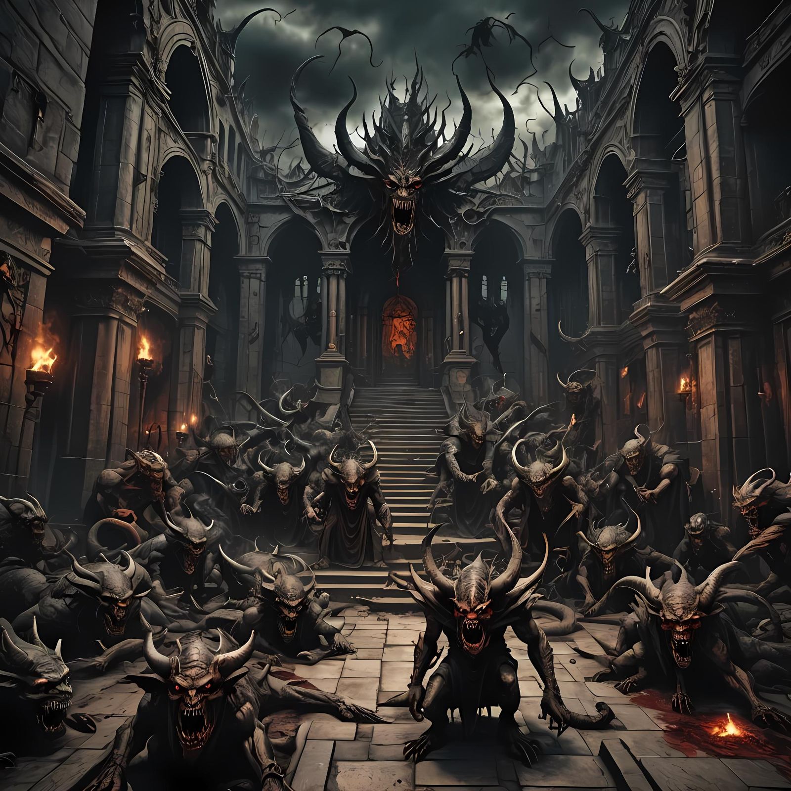 Hellish Sanctuary of Evil with Demons in Dark Fantasy