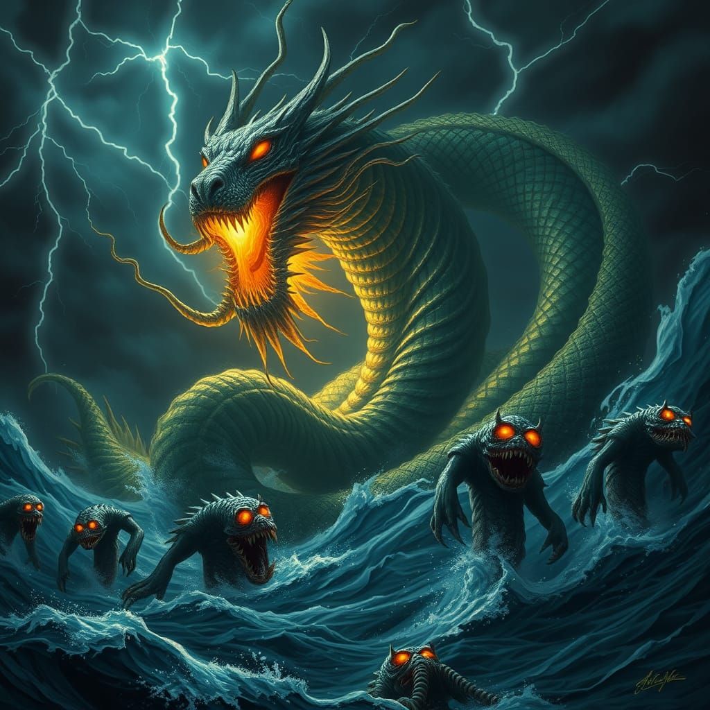 Mesopotamian Goddess Tiamat Rises from the Cosmic Depths