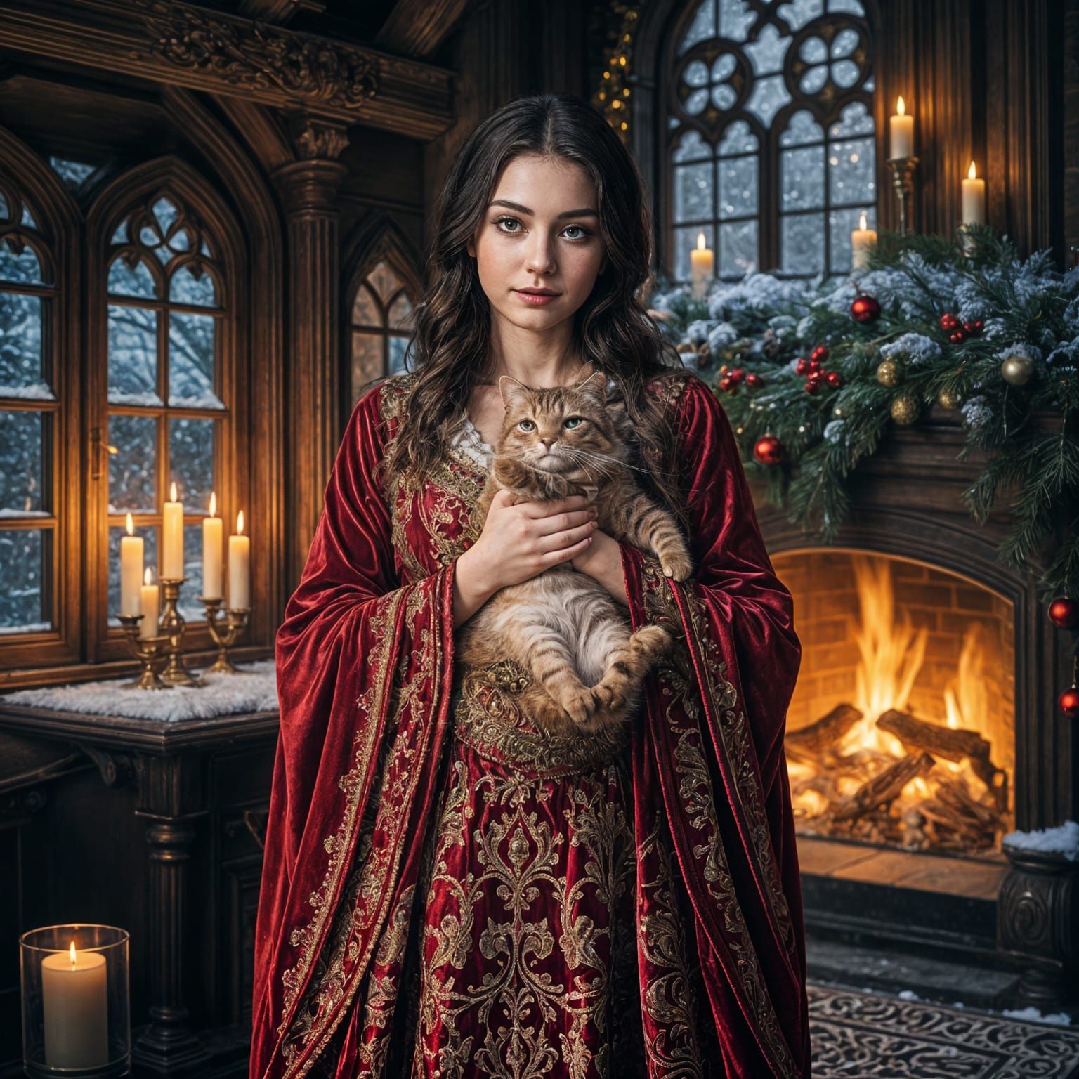 A Hyperrealistic Medieval Christmas Scene with a Beautiful W...