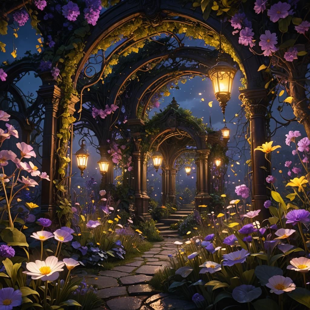 Night-Blooming Secret Garden: Dark Fantasy Concept Art