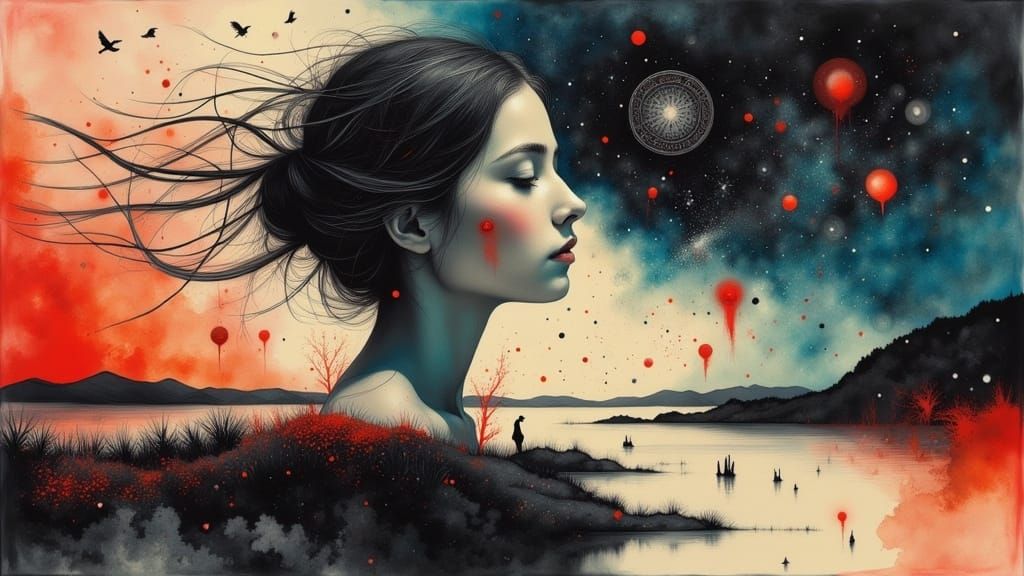 Surreal Silent Contemplation in Combined Art Styles
