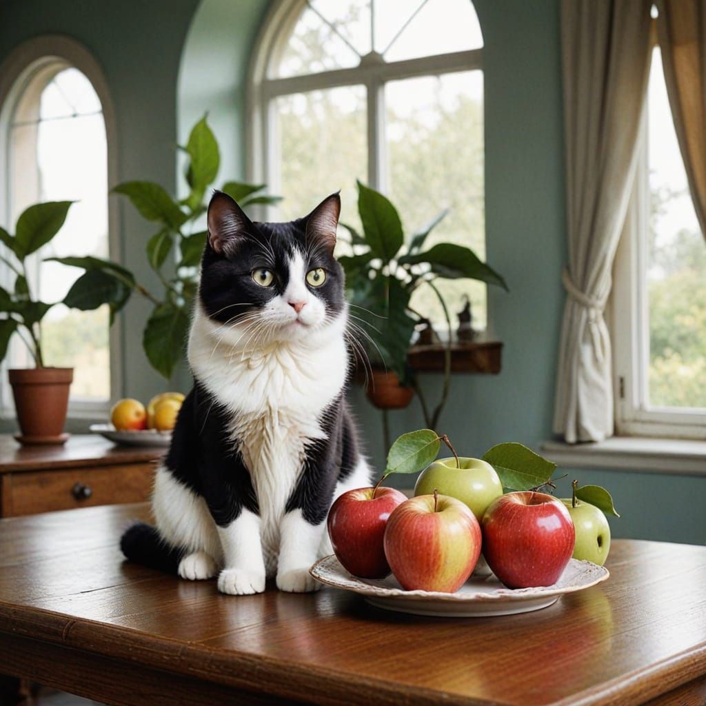 Whimsical Cat Still Life in Vibrant, Retro Colors