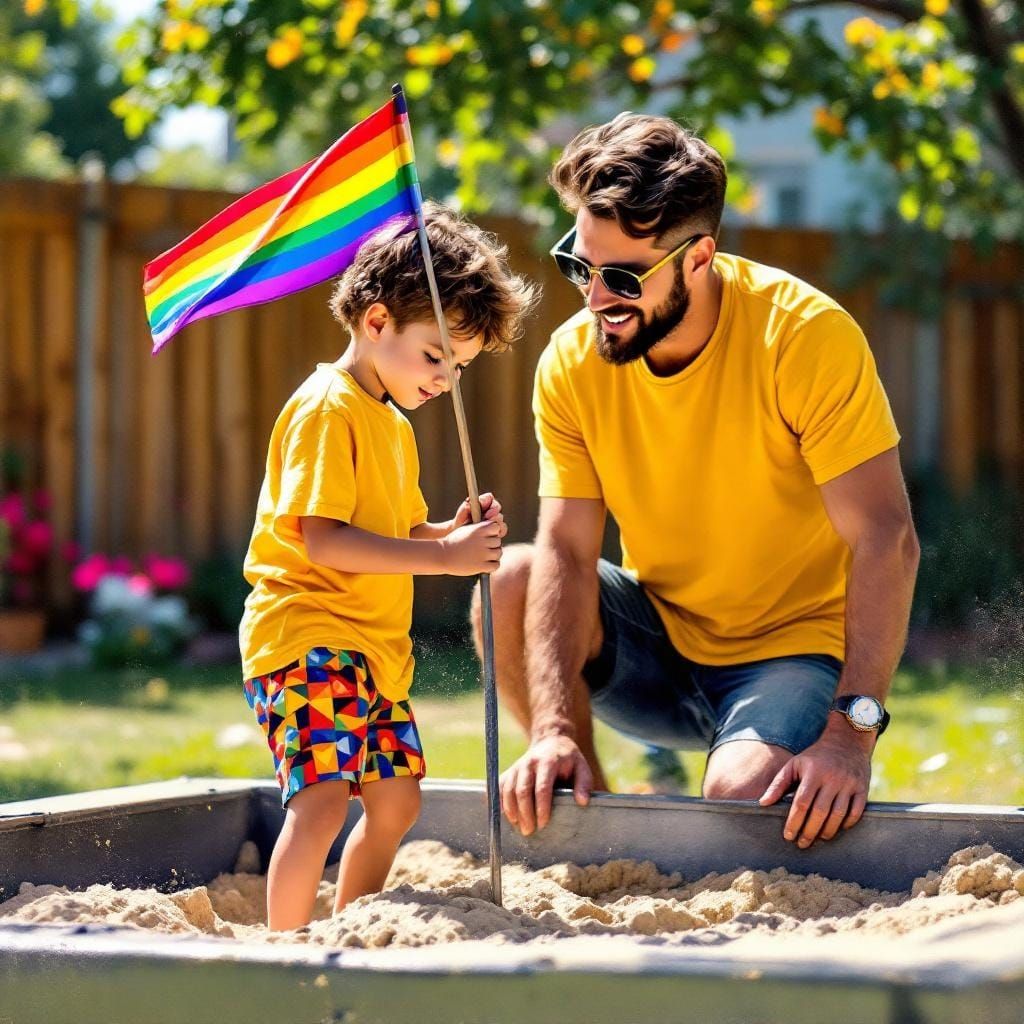 Boy Plants Pride Flag: Colorful Acrylic Illustration