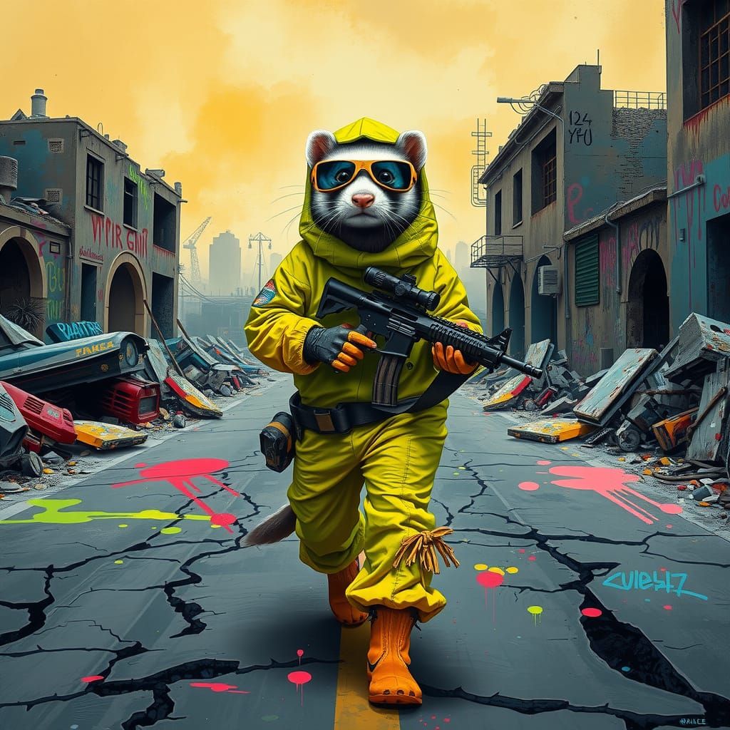 Ferret in Hazmat Suit in Post-Apocalyptic World