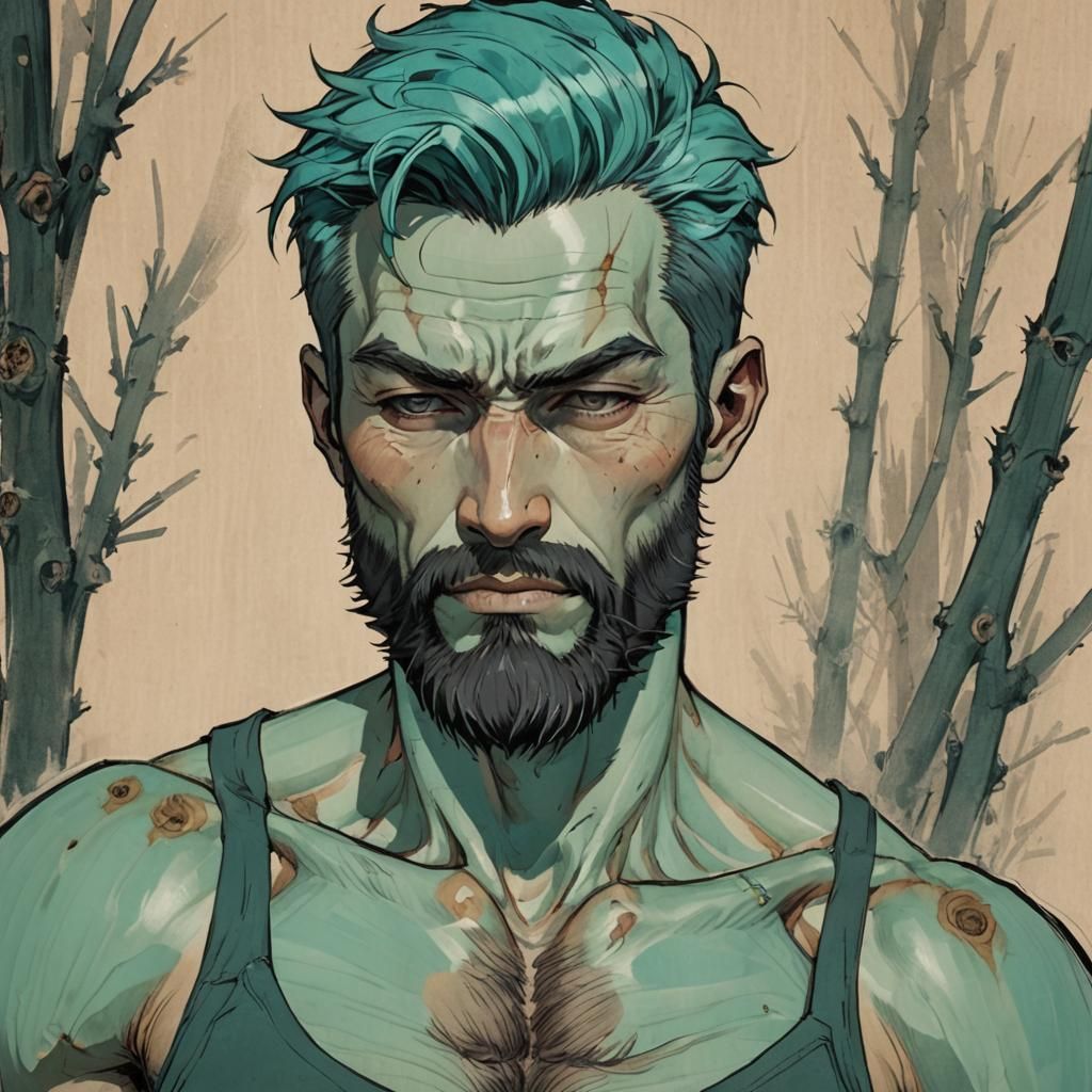 Sleeping Pine-Skinned Man in 3D Anime Style