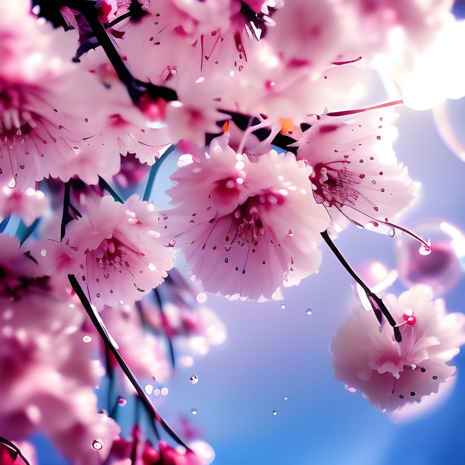 Cherry Blossom in Iridescent Bubble, Anime Art