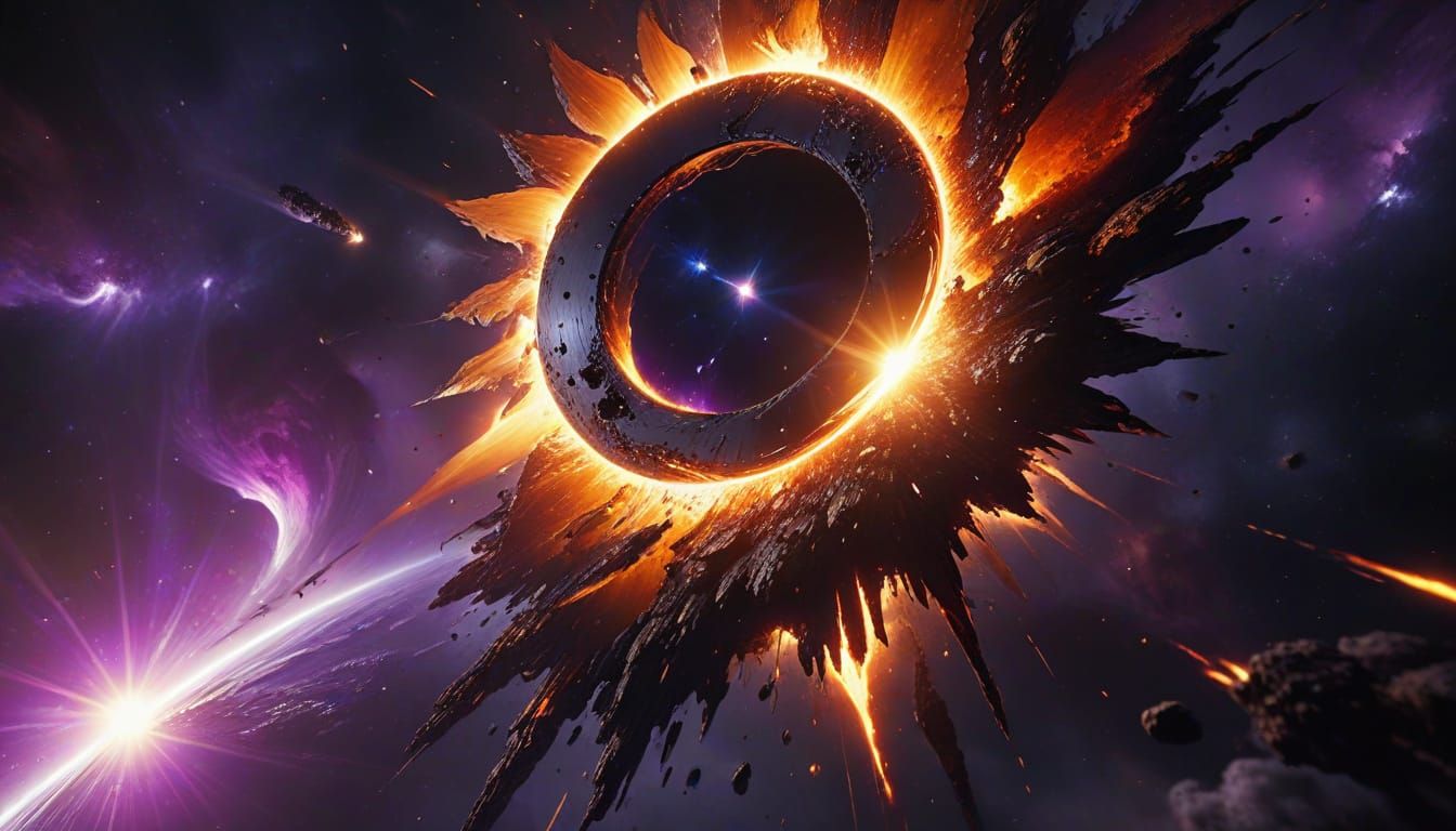 Vibrant Sun and Black Hole in Space Art