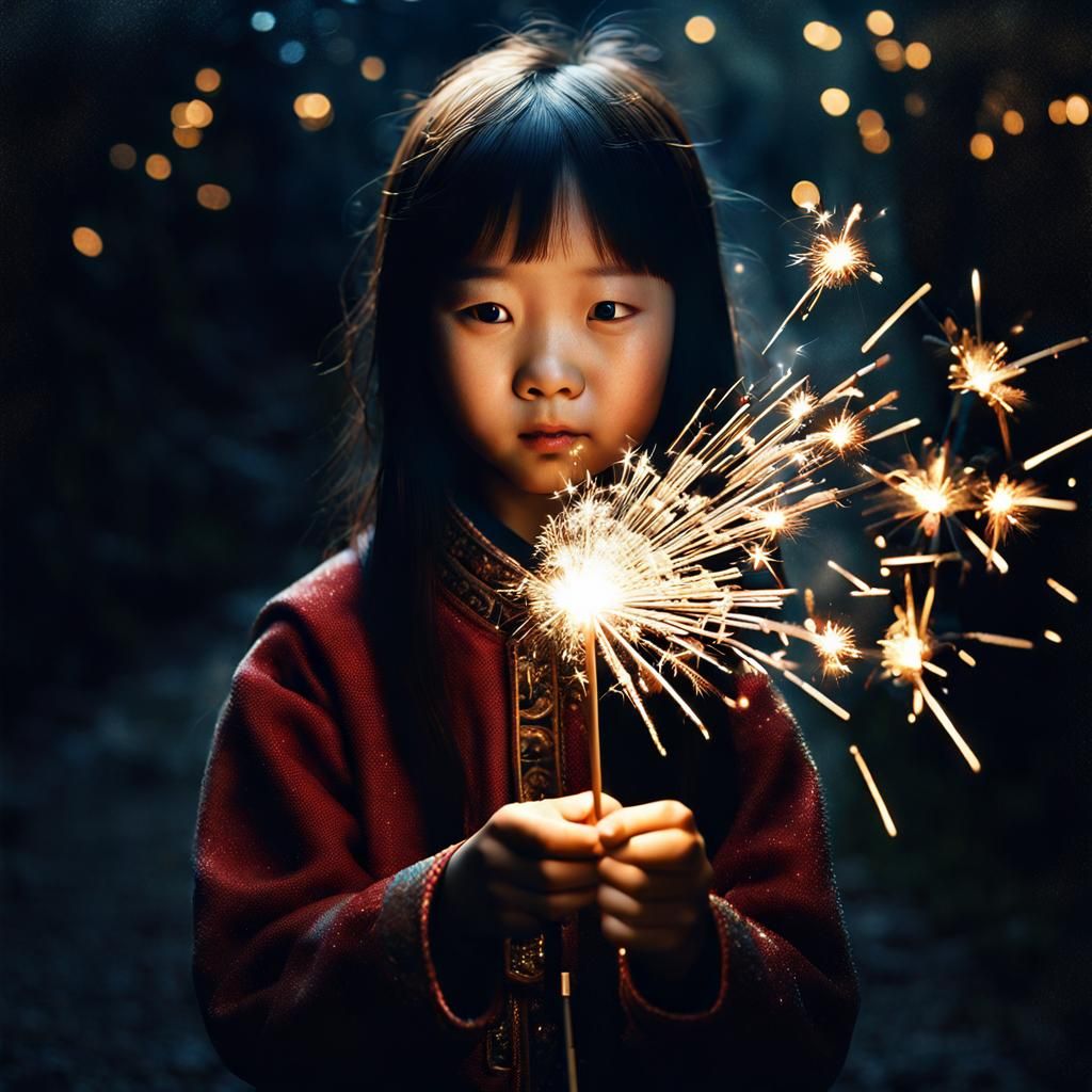 Sparkling Joy: Young Girl with a Sparkler
