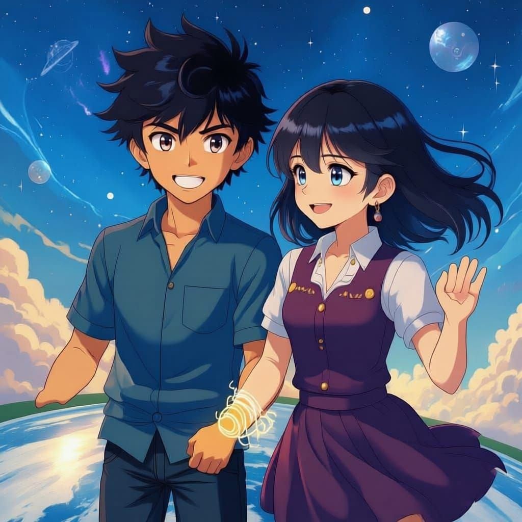 Anime Couple Radiating Energy with Mystical Wrist Symbols