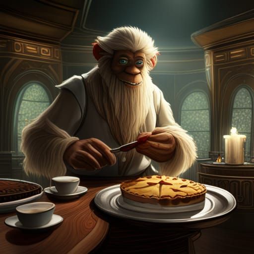 Yeti Waiter Serves Pie in Fancy Restaurant