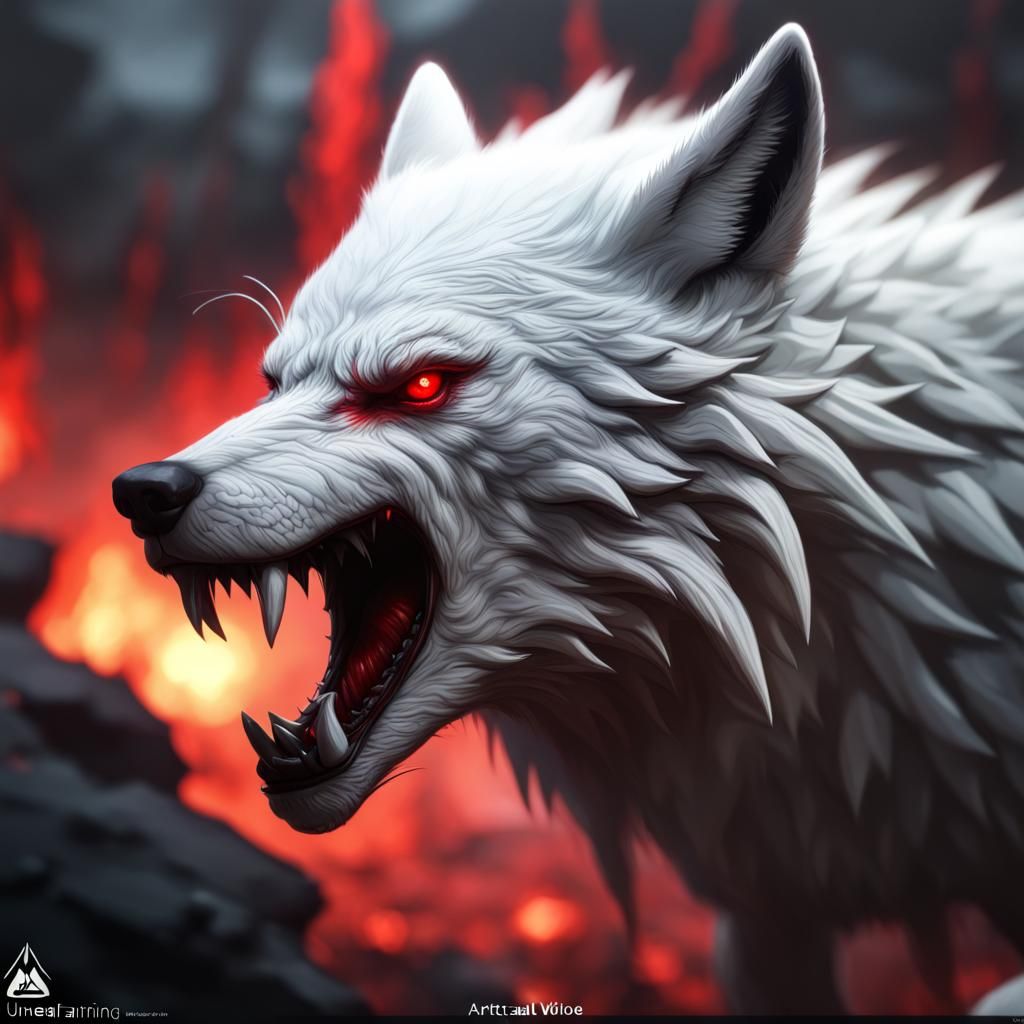 Fierce White Wolf in Attack Mode