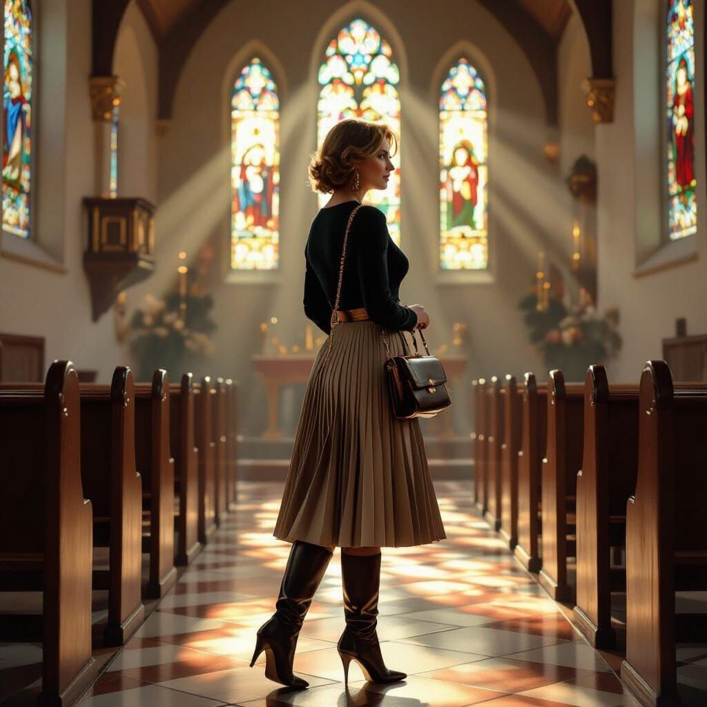 Woman in Church as Academic Art Painting