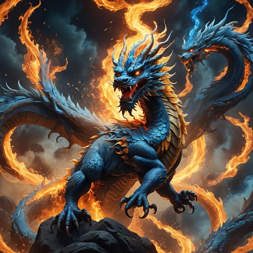 Majestic Chinese Dragon with Flame Wings