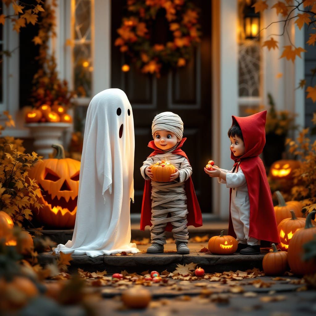 Charming Trick-or-Treaters Get Halloween Candy