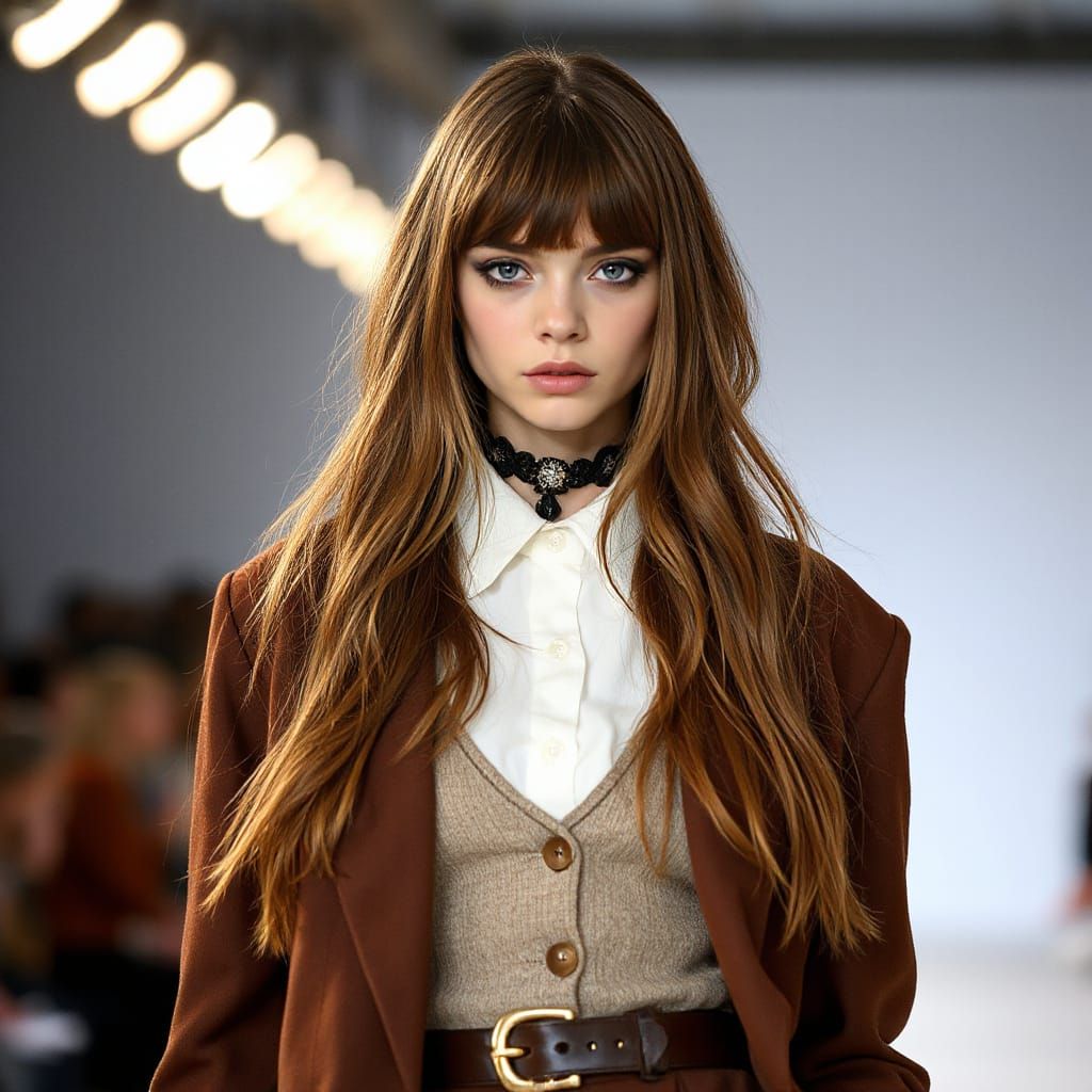 Model on Catwalk in Unique Fashion