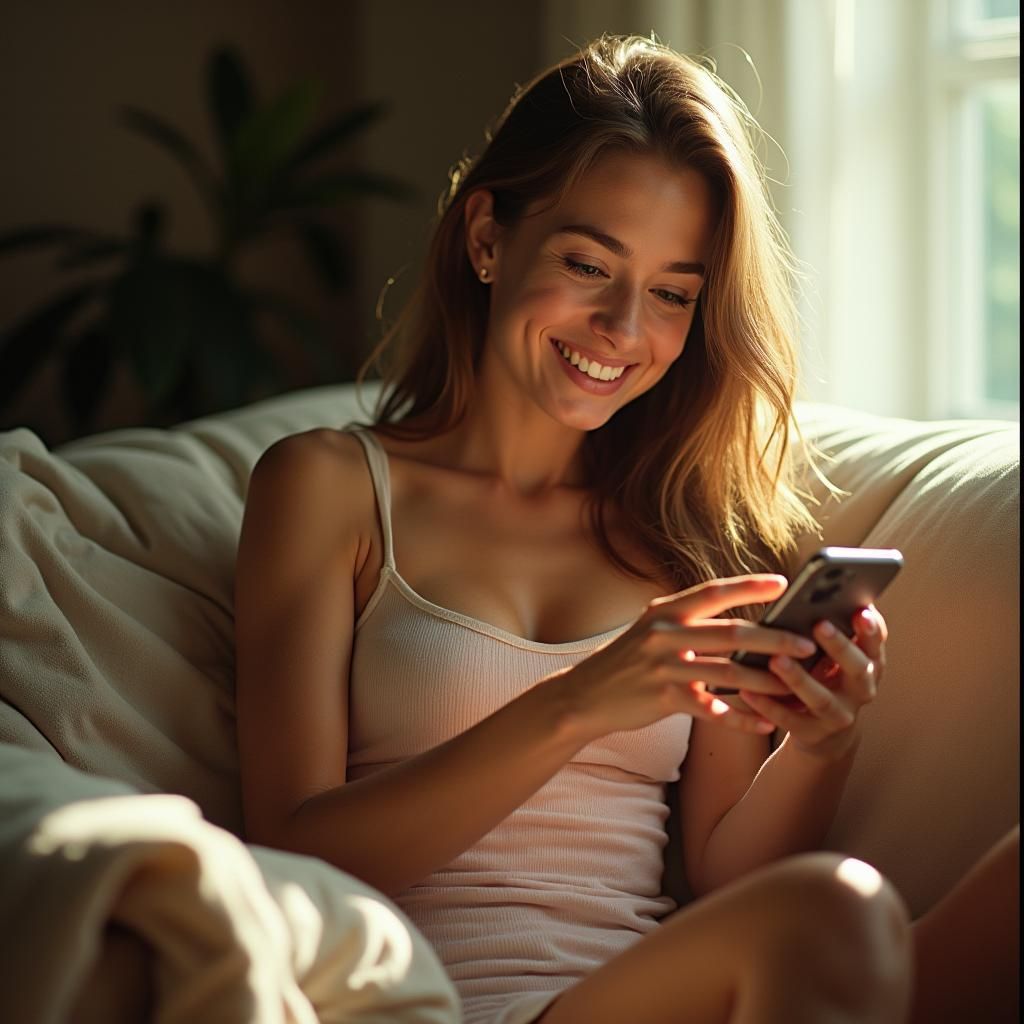 Woman Learning Language on Phone in Natural Light