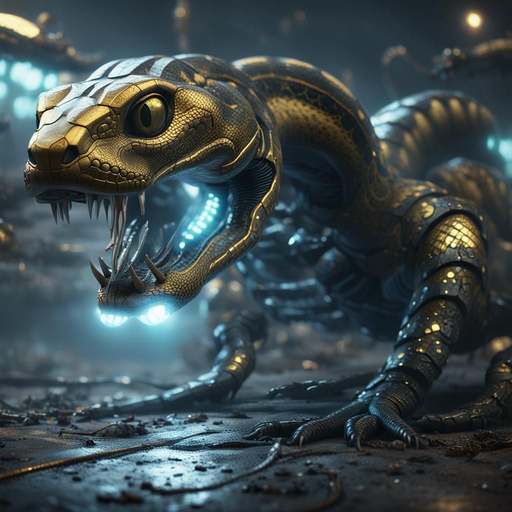 Biopunk Snake-Cat Hybrid Creature in Futuristic Art