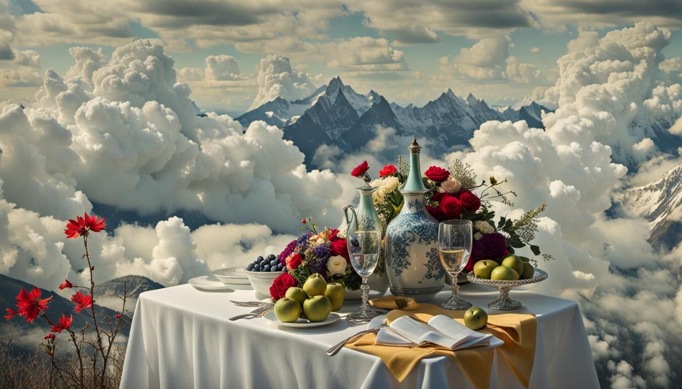 Surreal Alien Restaurant Celebration in Magical Realism