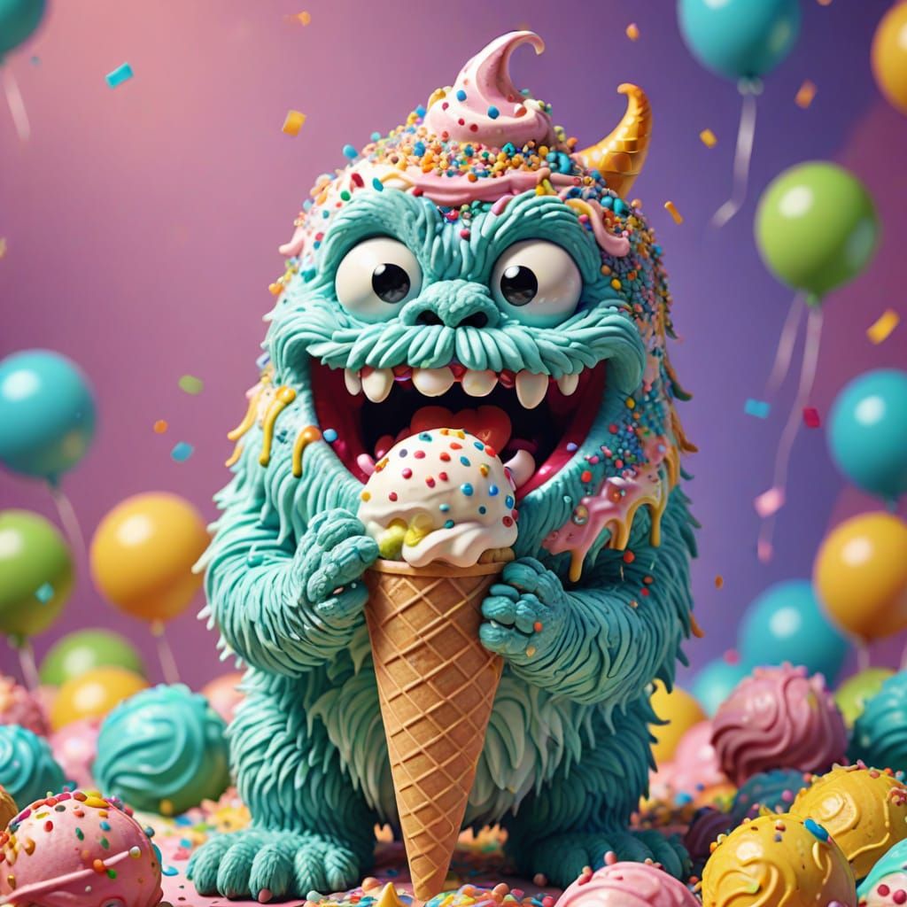 Playful Ice Cream Monster Eats Ice Cream