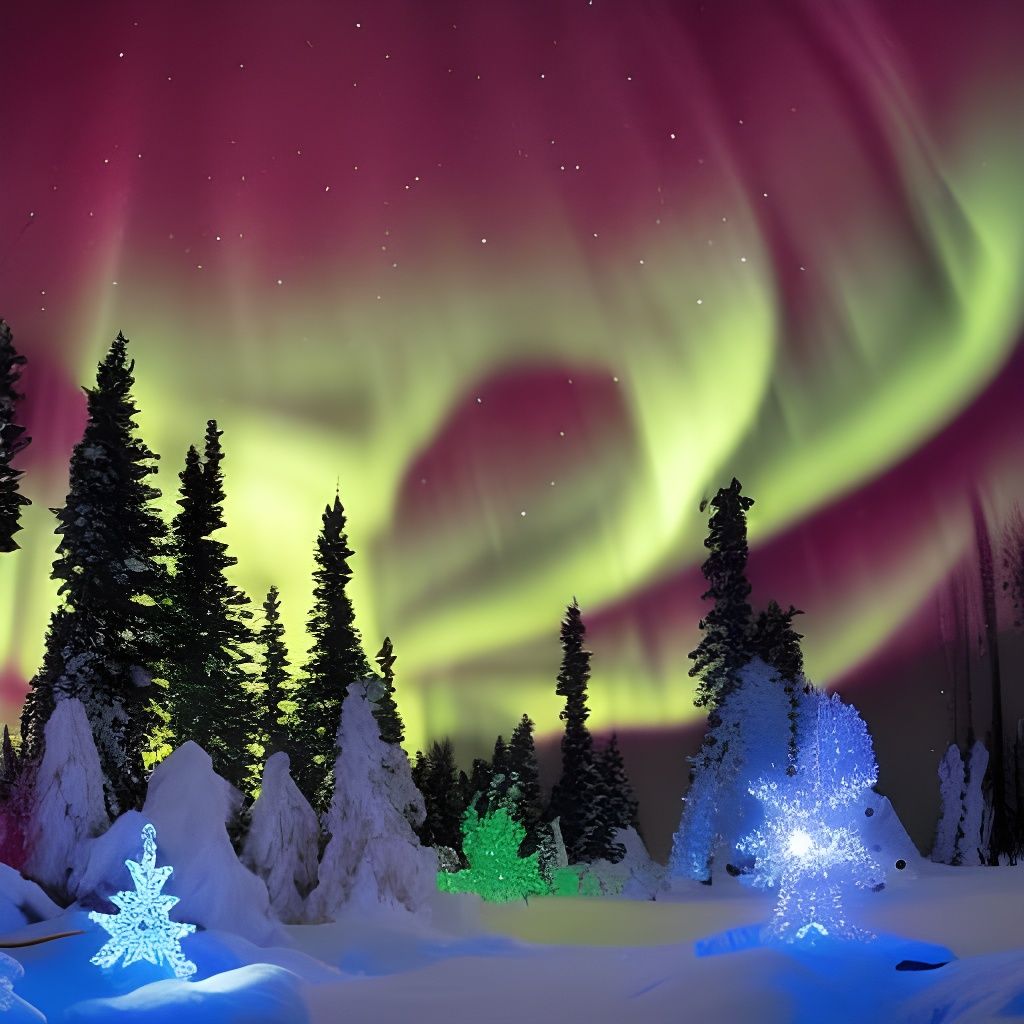 Enchanting Winter Wonderland with Aurora Borealis