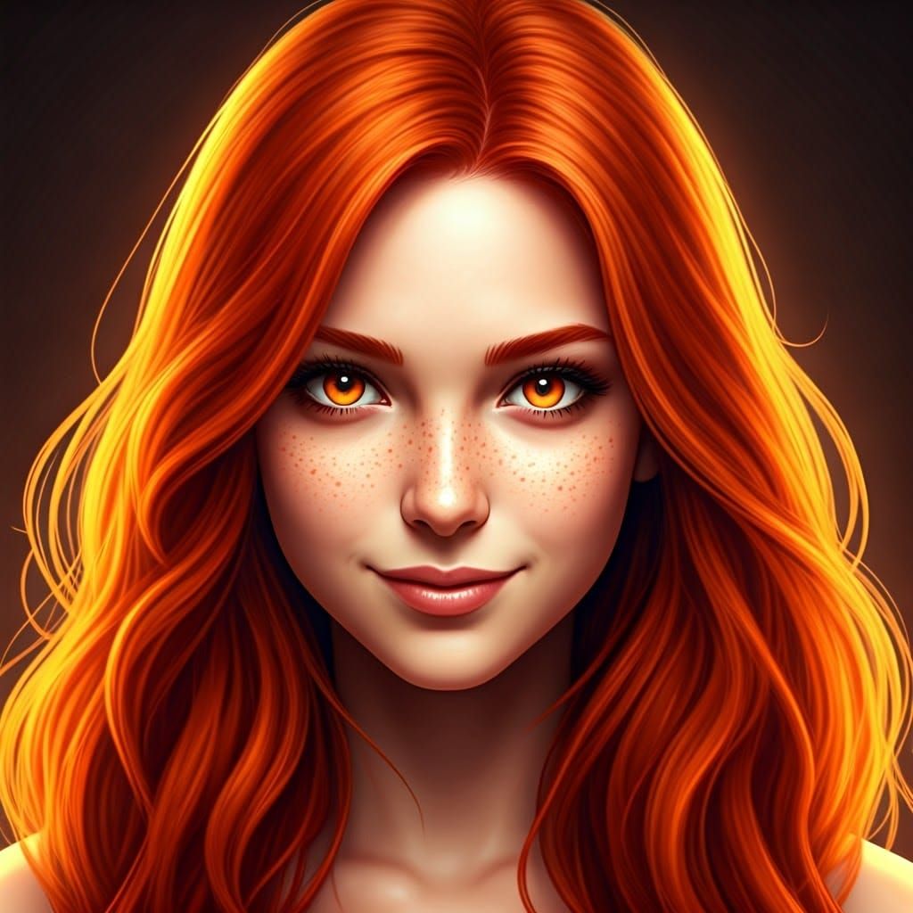 Fiery Redhead Mischief: Digital Portrait in Ethereal Style