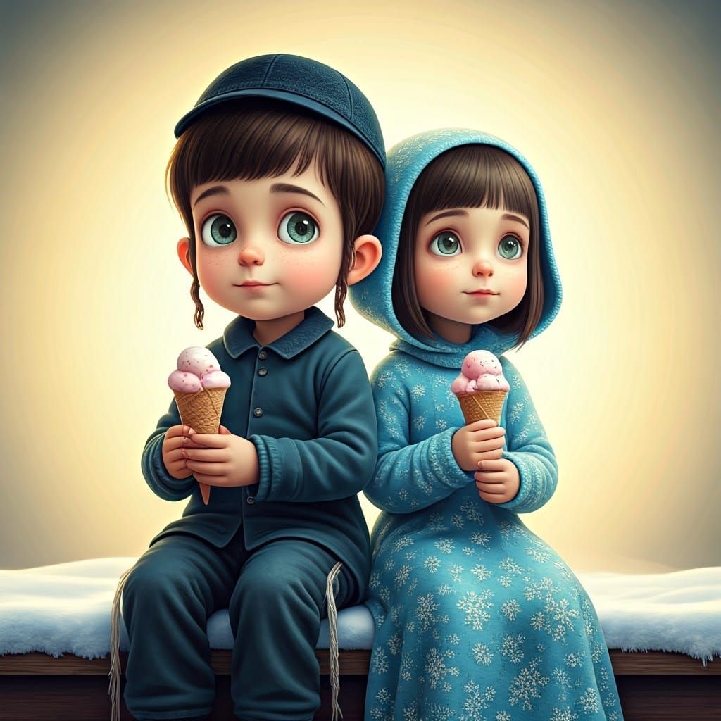 Children in Winter Wonderland: 3D Rendered Scene