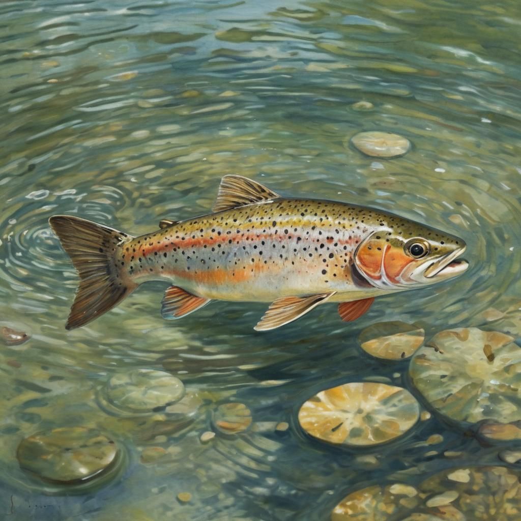Trout in Stream: Impressionistic Watercolor Painting