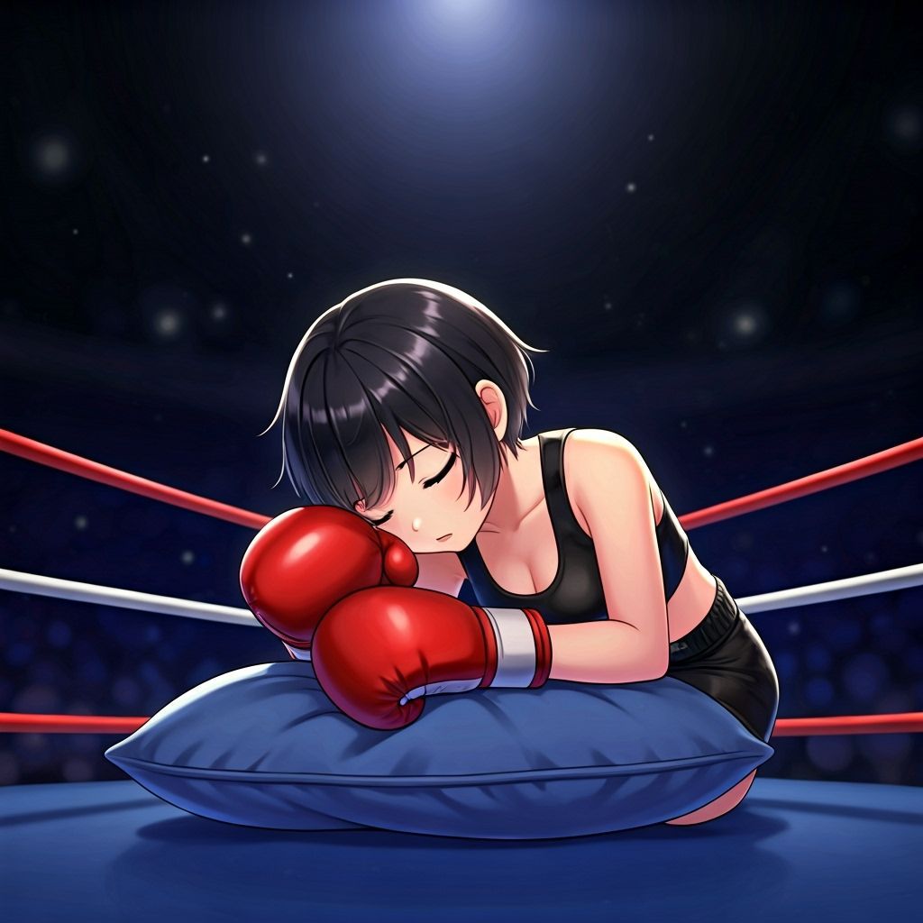 Anime Boxer Sleeping in Ring at Night