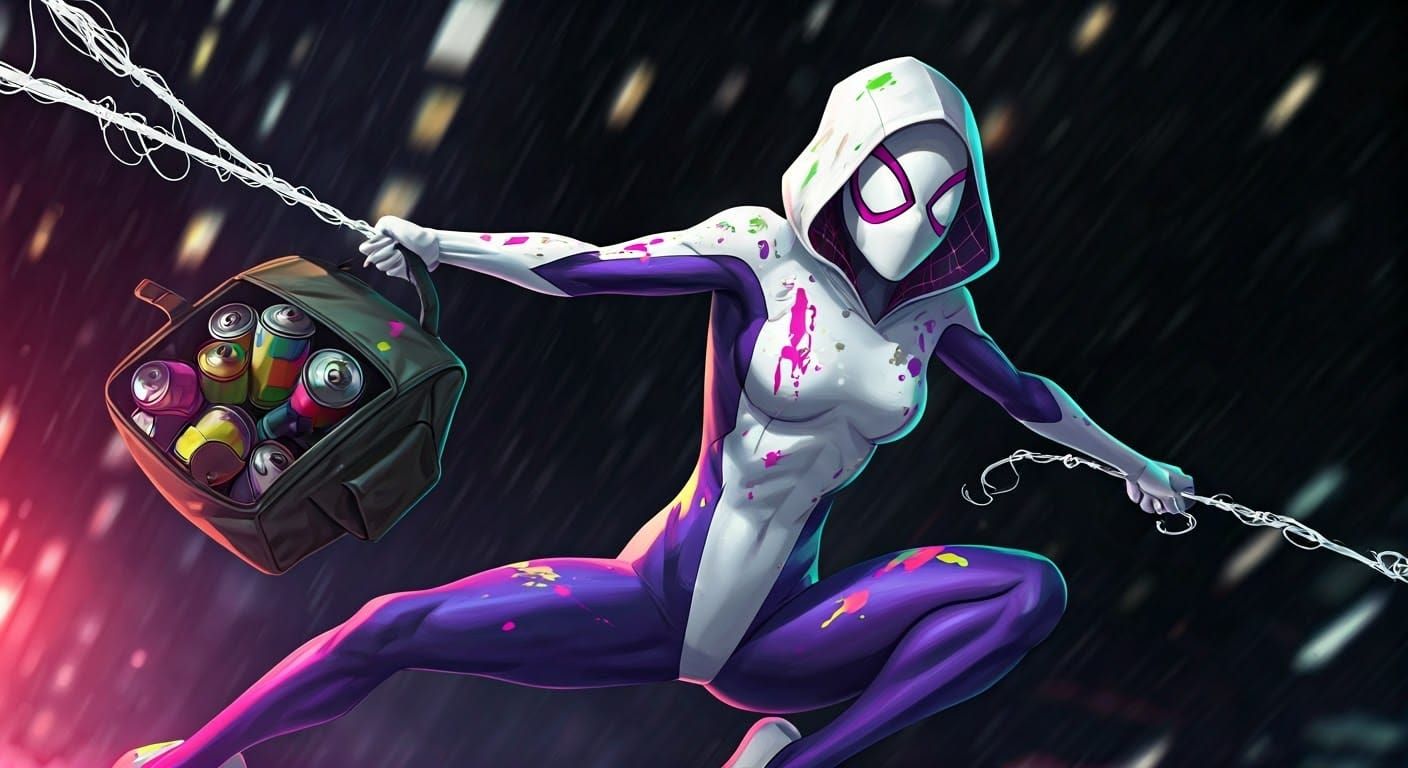 Spider-Woman Swings Through Urban Jungle in Vibrant Suit