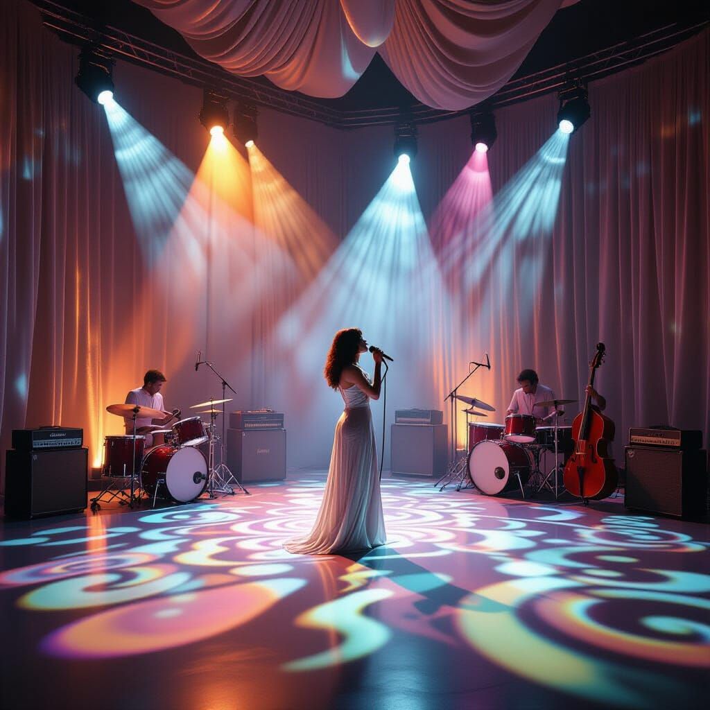 Surreal 1970s Music Club with Psychedelic Lighting