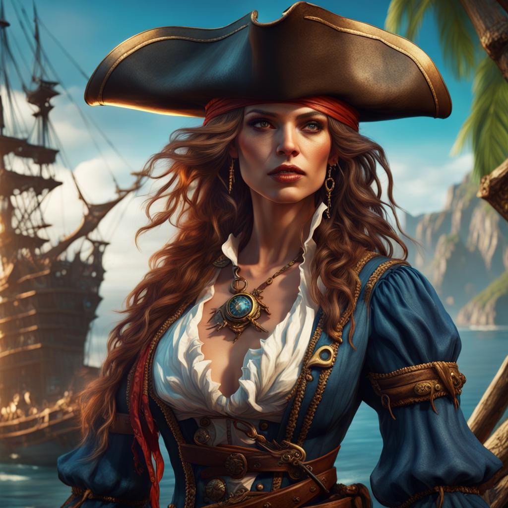 Gorgeous Pirate Woman in Detailed Fantasy Art