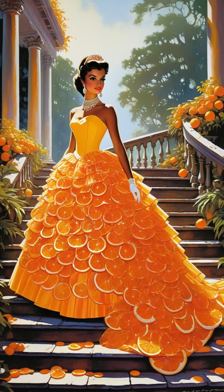 Debutante in Orange Slice Gown, Fantastical Art