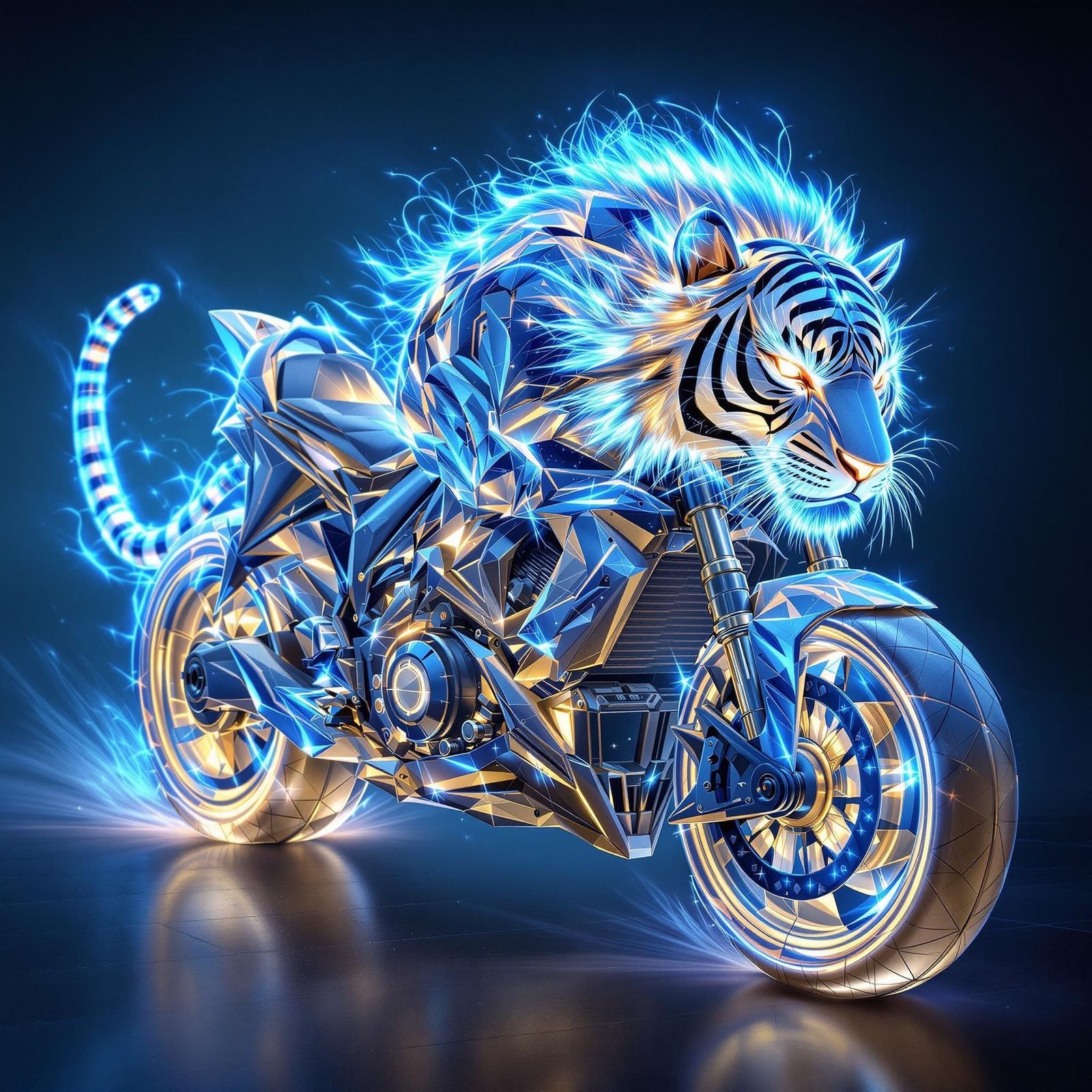 Blue-Tinged Tiger Superbike with Mystical Aura