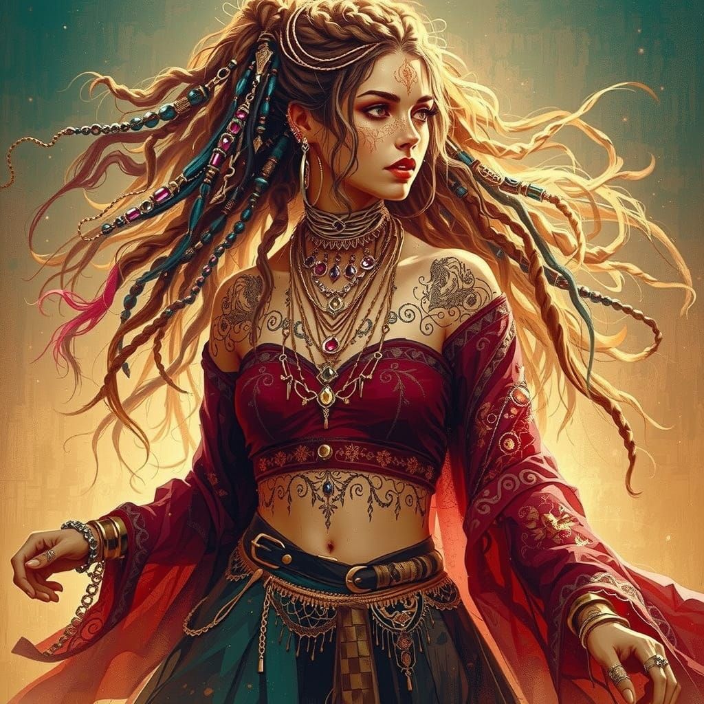 Mystical Woman in Lavish, Golden Attire