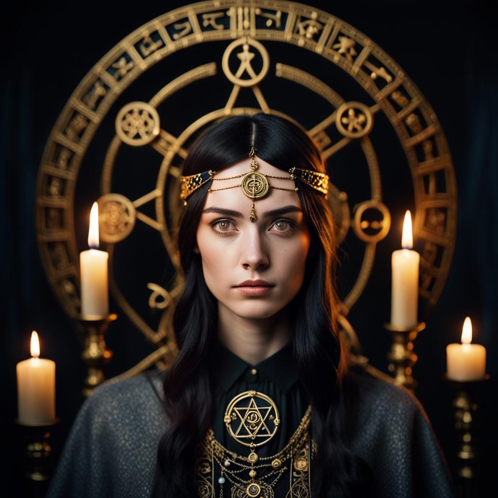 Mysterious Portrait of German Woman with Occult Symbols