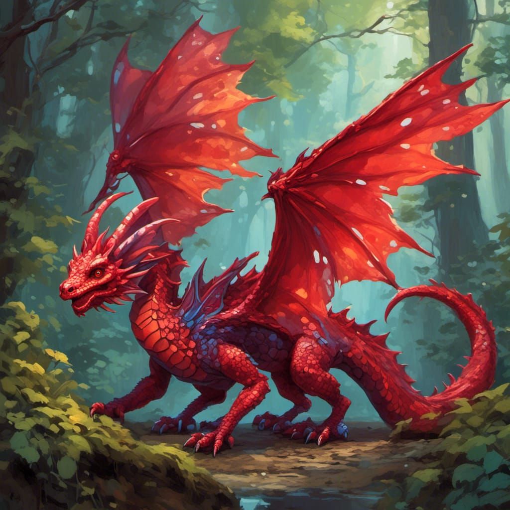 Fae Dragon with Butterfly Wings in Enchanted Forest