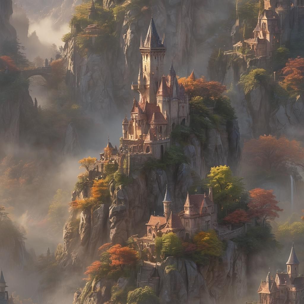Ethereal Castle Carved into Misty Mountain
